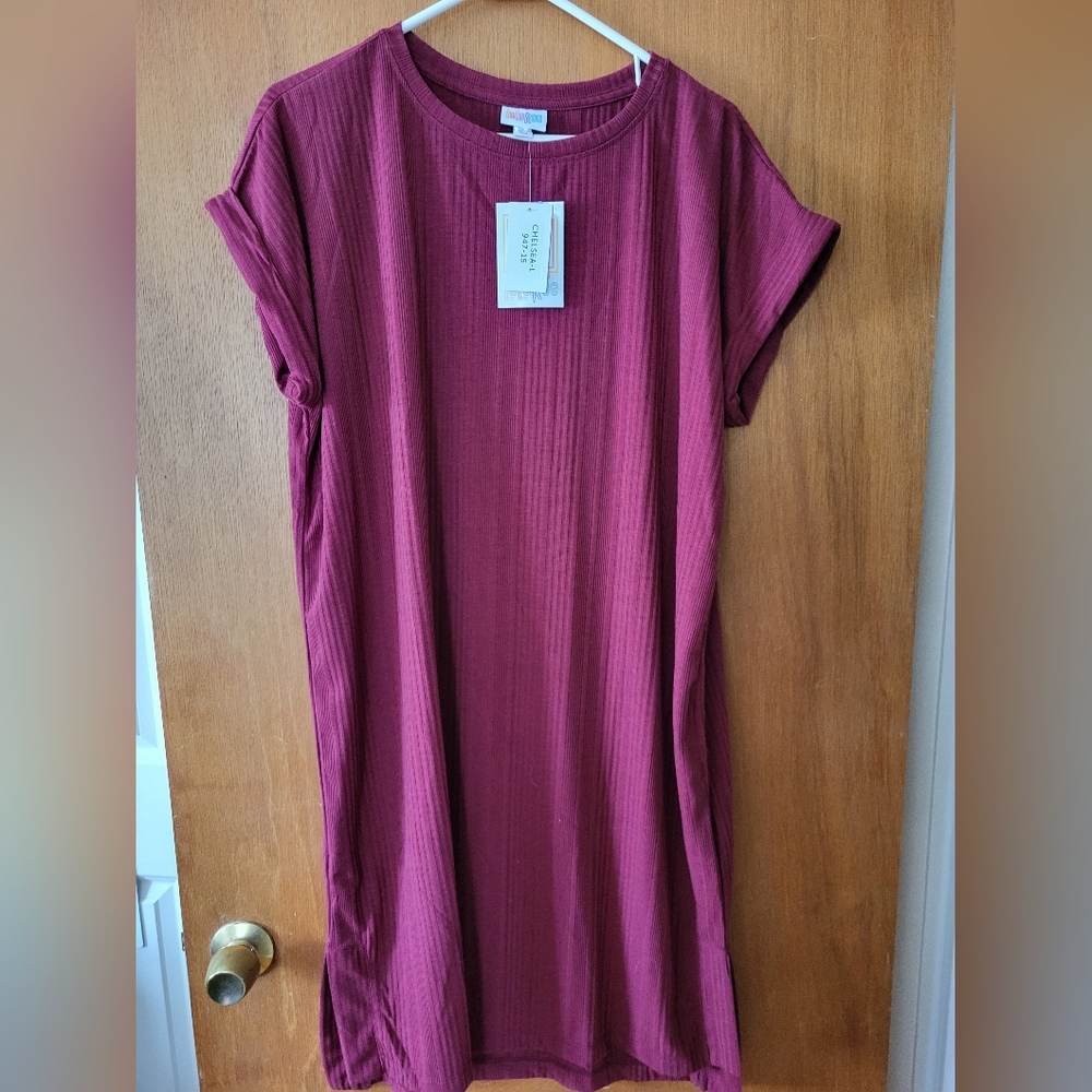 LuLaRoe Ribbed Burgundy Chelsea Dress - Picture 2 of 4